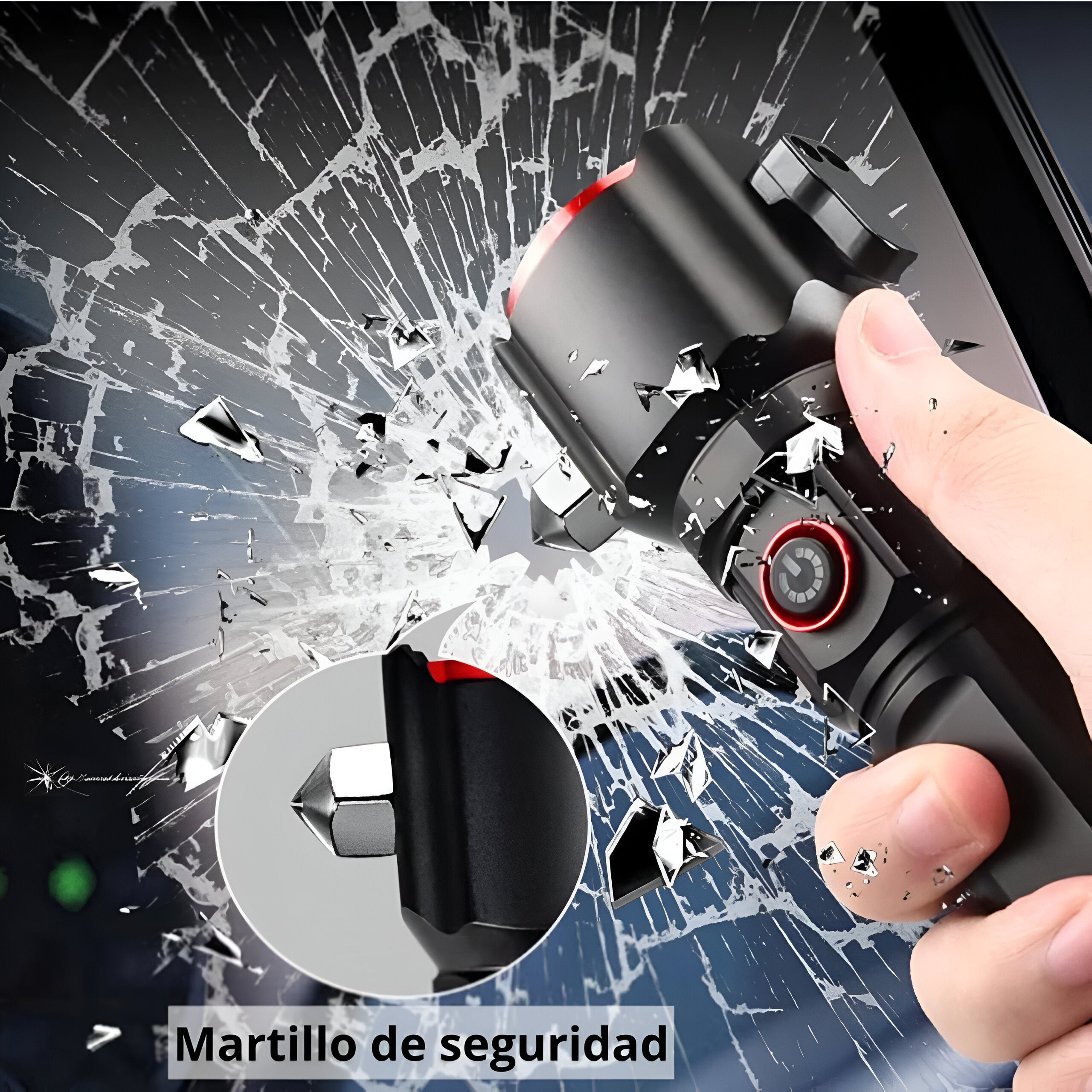 Linterna de Emergencia Superpotente Multifunción 5 en 1 – Carga USB, Power Bank y Martillo de Seguridad