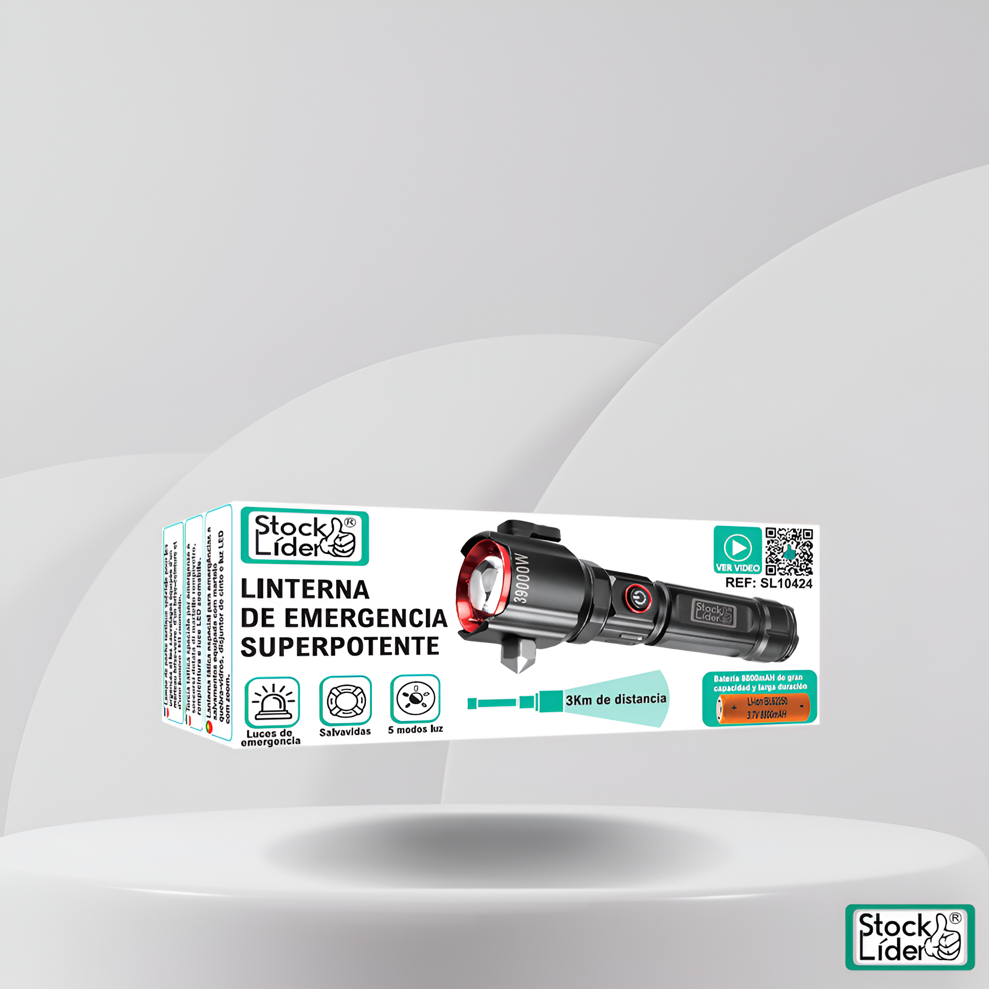 Linterna de Emergencia Superpotente Multifunción 5 en 1 – Carga USB, Power Bank y Martillo de Seguridad